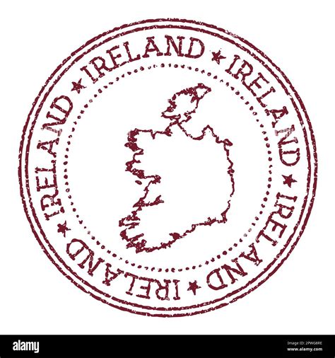 Ireland Round Rubber Stamp With Country Map Vintage Red Passport Stamp