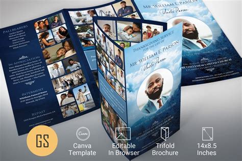 Blue Sky Legal Trifold Funeral Program Template For Canva