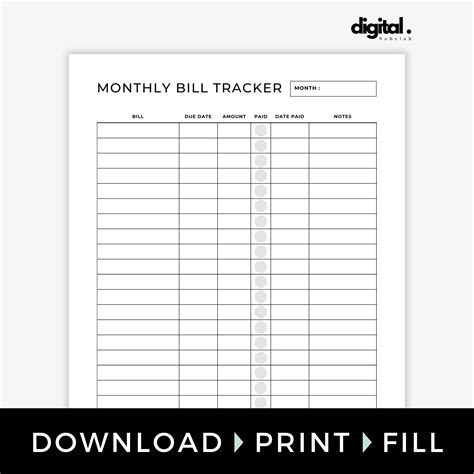 Monthly Bill Tracker Printable Bill Payment Planner Finance Organiser Budget Tracker Etsy