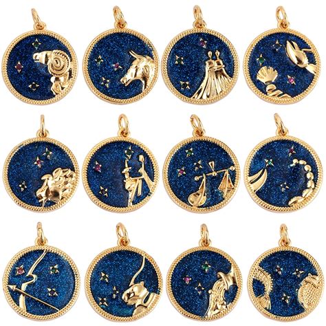 Zodiac Horoscope Sign Medallion Pendant Real 18k Gold Plated Sparkle