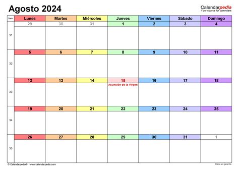 Calendario Agosto 2024 En Word Excel Y Pdf Calendarpedia