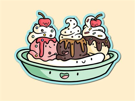 Banana Split Sticker Pegatina De Vinilo Impermeable Helado Etsy