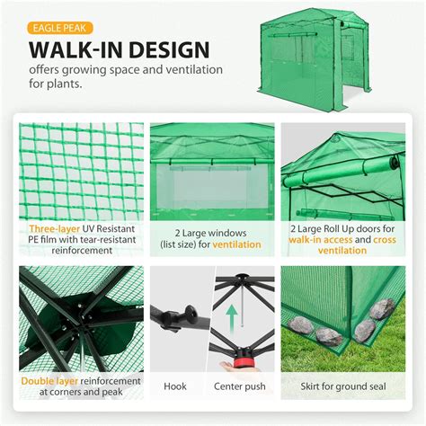 EAGLE PEAK Toldo portátil de 8 x 6 pies para invernadero emergente