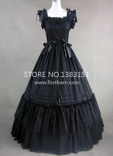 Regency Era Gothic Victorian Black Long Party Dress Halloween Costumes