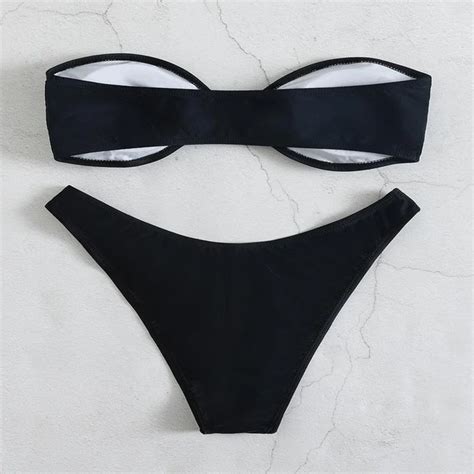 Sexy Bandeau Bikini Heart Ring Linked Swimsuit Women Push Up Swimwear