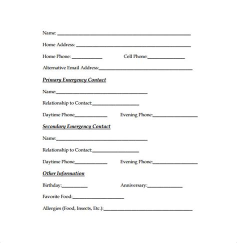 FREE 12+ Emergency Contact Forms in PDF | MS Word