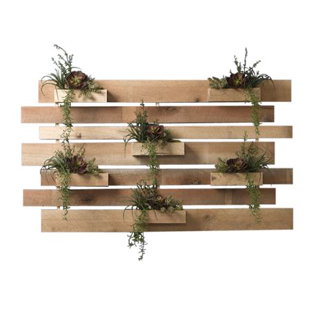 Echeveria, Pittosporum and Burro Tail On Extra Large Wooden Slat Wall – 181003|D&W Silks