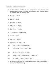 Oxidation Numbers Worksheet Identify Oxidized And Reduced Course Hero