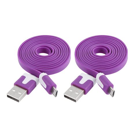 2 Pcs Purple USB 2 0 To Micro USB 5 Pin Flat Data Sync Charger Cable