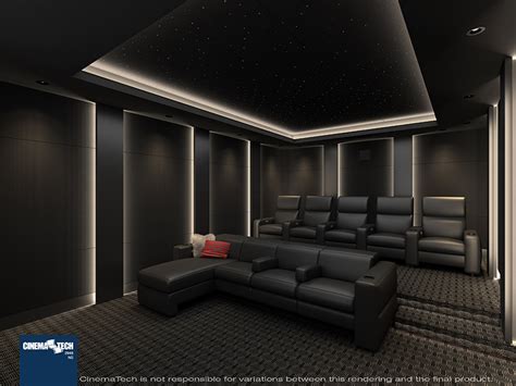 Home Theater with Modern Black Leather Recliners