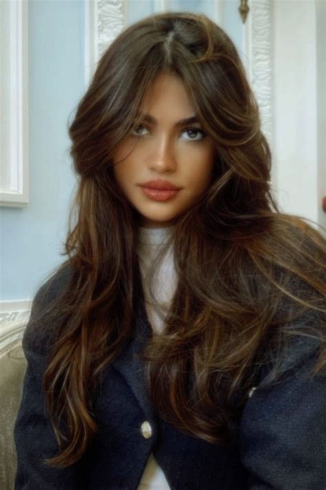 Brunette Long Hair Curtain Bangs Artofit