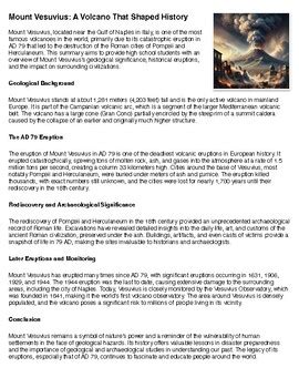 Mount Vesuvius Eruption 79 AD Pompeii Reading Summary and Questions