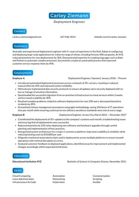 Deployment Engineer Resume Cv Example And Writing Guide