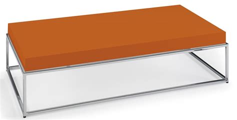 Table Basse Rectangulaire Bois Laqué Orange Et Acier Inoxydable Gucca