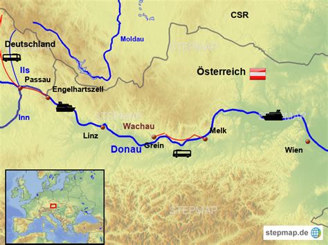 StepMap Donau Kreuzfahrt Landkarte für Österreich