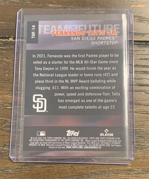 Fernando Tatis Jr Topps Stadium Club Team Of The Future Insert