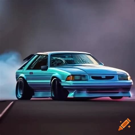 Foxbody Mustang Drifting On A Race Track