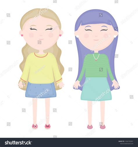 Vektor Stok Cute Girls Characters Vector Illustrator Tanpa Royalti 1434192941 Shutterstock