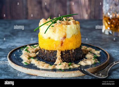 Haggis Neeps And Tatties Stack Haggis With Turnips And Potatoes With