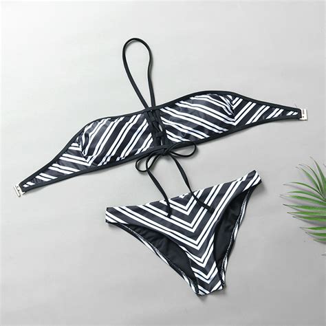 Sexy Strappy Tie Halter Triangle Two Pieces Vogue Zebra Bikini Set