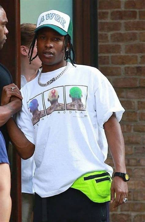 A Ap Rocky Wearing Green Awge Trucker Hat Street Fashion Men