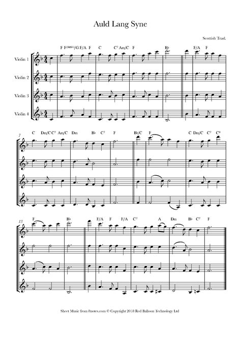 Auld Lang Syne Sheet Music For Violin Quartet 8notes