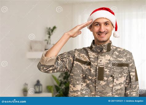 Portrait of Military Man in Santa Hat Looking at Camera and Funny Emotion. Stock Image - Image ...