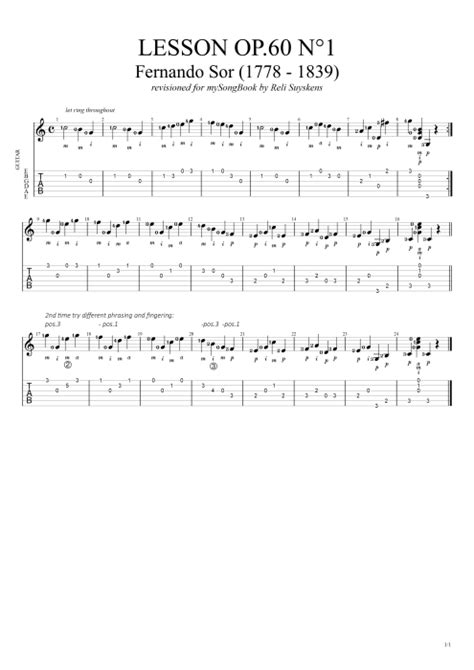 Lesson Opus 60 N1 Tab By Fernando Sor Guitar Pro Solo Guitar