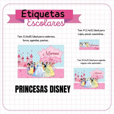 Kit Etiquetas Escolares Princesas Disney Frete Gratis Elo