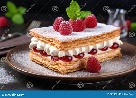 Traditional French Mille-feuille with Layers of Puff Pastry and Cream ...