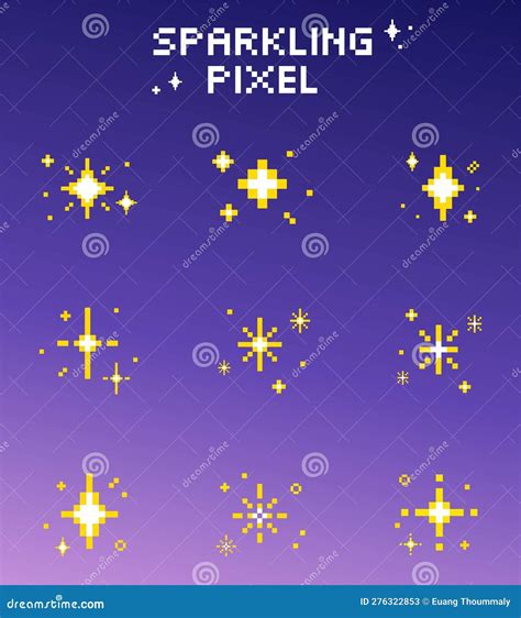 Sparkling Pixel Set Vector Bright Yellow Sparkle Star Stars Glitter