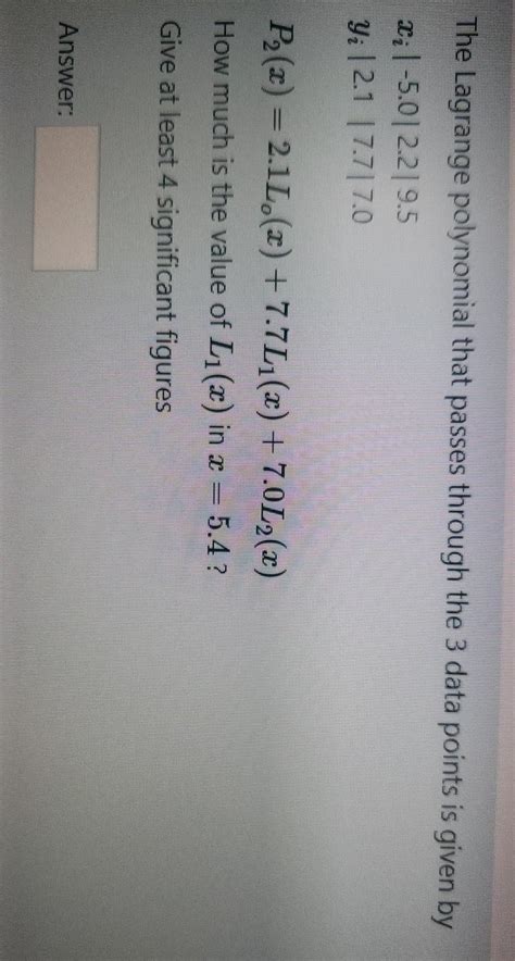 Solved The Lagrange Polynomial That Passes Through The 3