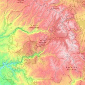 Yosemite National Park topographic map, elevation, relief