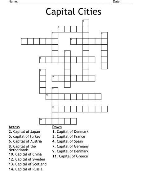 Capital Cities Crossword Wordmint