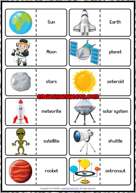 Space Vocabulary ESL Printable Dominoes Game For Kids | Space vocabulary, Space activities for ...