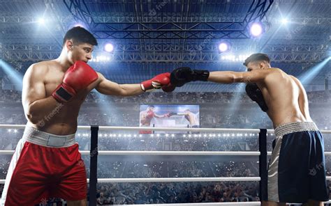 Premium Photo Two Boxers Fighting On Professional Boxing Ring