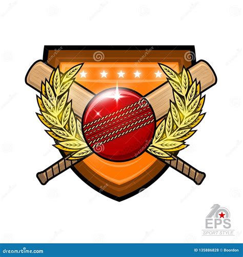 Cricket Ball With Crossed Clubs In Center Of Golden Wreath On The