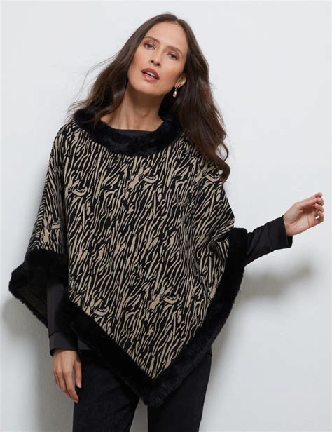 Faux Fur Trim Paisley Poncho Noni B