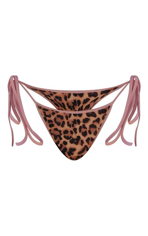 Brown Leopard Contrast Binding Bikini Bottoms Swimwear