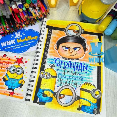 Portada Minions Escolar School Book Covers Notebook Art Lettering