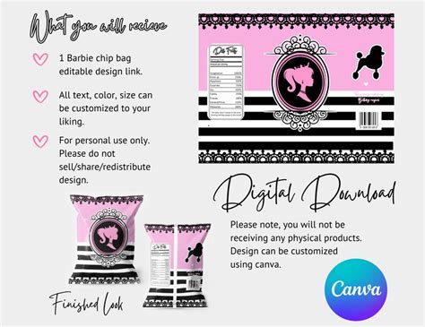 Cute Barbie Chip Bag Template Digital Download Canva Edit Etsy