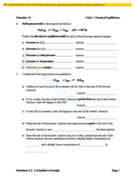 Lechatelier S Principle Worksheet