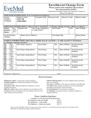 Fillable Online Chicopeema EyeMed Vision Enrollment Form City Of