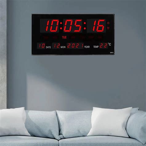 Ceas Digital De Perete Cu Lumina Led Rosu Calendar Temperatura