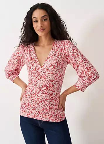 Crew Clothing Company Wrap Three Quarter Sleeve Top Kaleidoscope