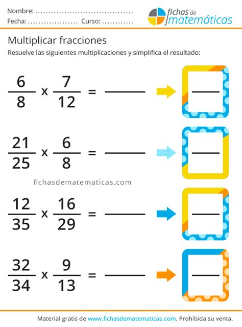 Multiplicar Fracciones Ejercicios De Multiplicaciones Gratis En Pdf