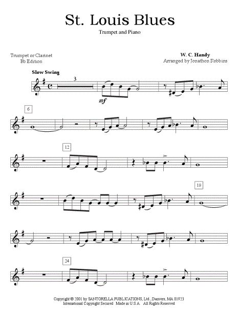 Jonathon Robbins St Louis Blues Trumpet Piano Sheet Music In F