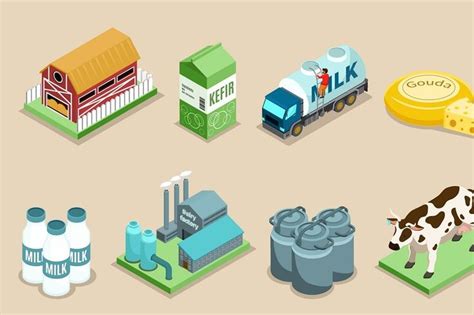 Isometric Dairy Factory Elements Set Imagenes De Escuelas Botellas