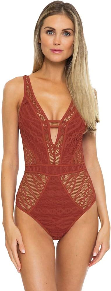 Becca By Rebecca Virtue Women S Sheer Crochet Plunge One Piece Clout