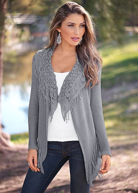 Lace And Fringe Cardigan Cami Jegging Boots In Venus Venus